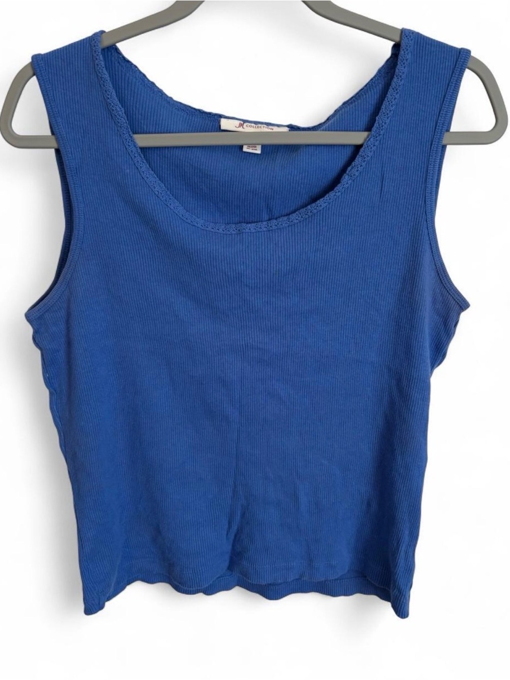 JM Collection Blue Ribbed Lace Trim Tank Top L